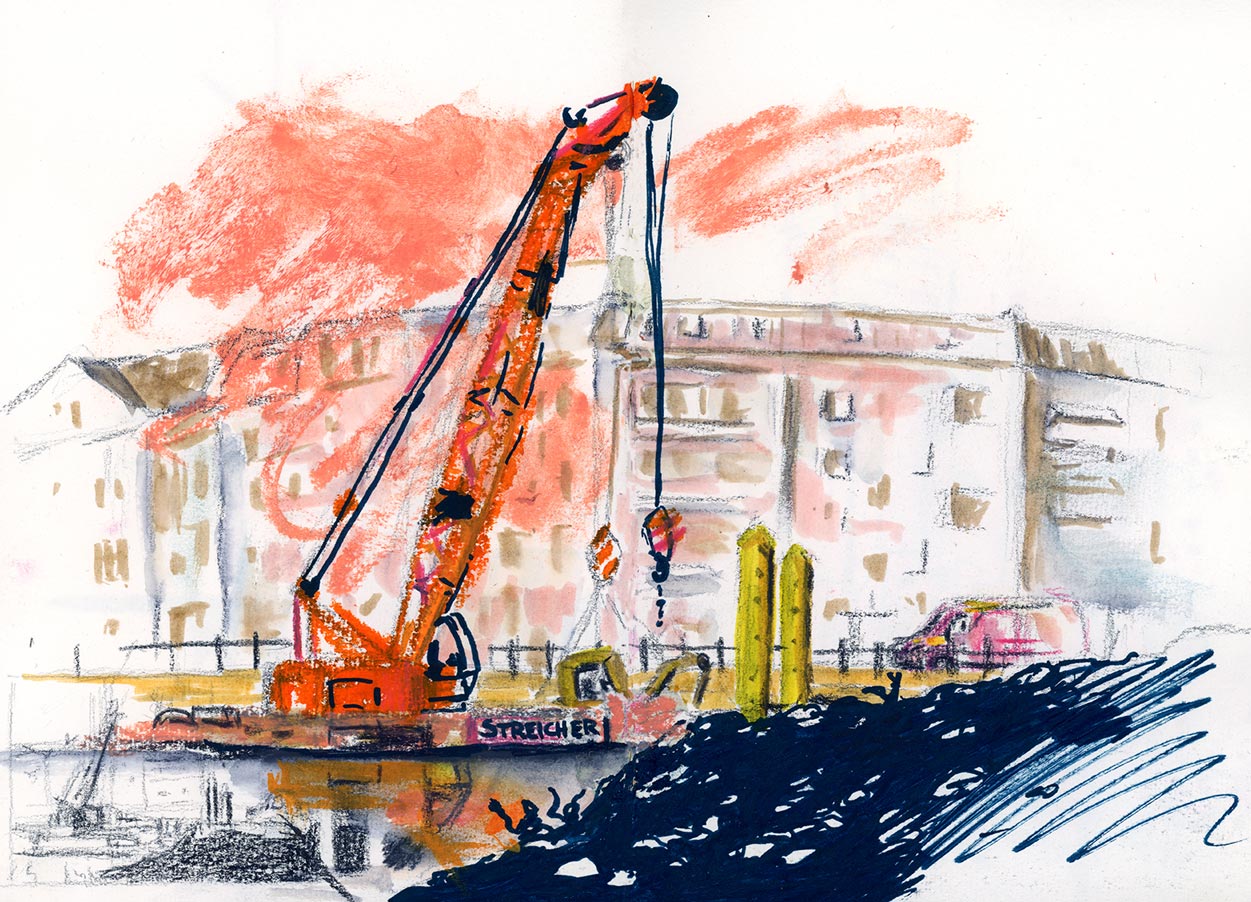 Illustration Stadtszene Mixed Media