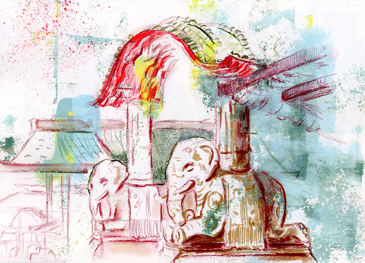 Illustration Stadtszene Mixed Media